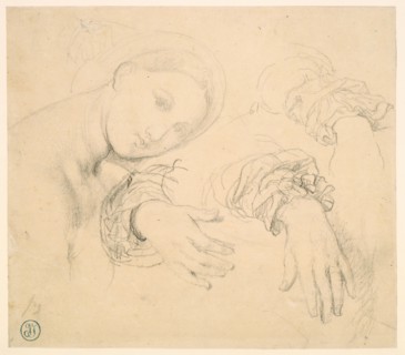 Sheet of Studies with the Head of the Fornarina and Hands of Madame de Senonnes, 1814/16. Creator: Jean-Auguste-Dominique Ingres.