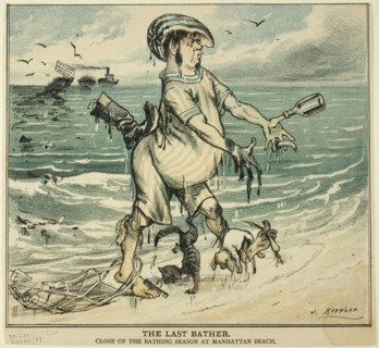 The Last Bather, from Puck, 1880. Creator: Joseph Keppler.