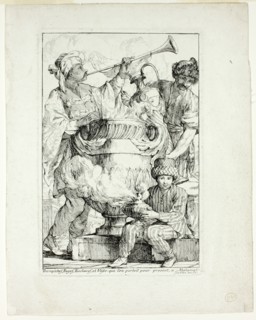 Trompettes, Pages, Esclaves, et Vases que l'on portait pour présent à Mahomet, from Carava..., 1748. Creator: Joseph-Marie Vien the Elder.
