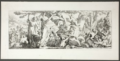 Harvest of Grapes, plate two of four from Le Travaux de la Vendange, 1750. Creator: Joseph-Marie Vien the Elder.
