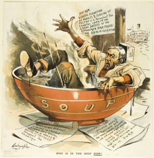 Who Is in the Soup Now, from Puck, published May, 1889. Creator: Louis Dalrymple.
