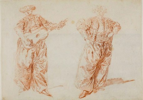 Two Studies of a Guitar Player in Turkish Costume, c. 1728. Creator: Nicolas Lancret.