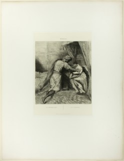 He Smothers Her, plate thirteen from Othello, 1844. Creator: Theodore Chasseriau.