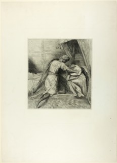 He Smothers Her, plate thirteen from Othello, 1844. Creator: Theodore Chasseriau.
