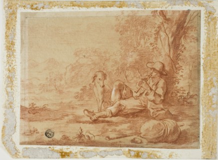 Seated Shepherd Playing the Pipe Under a Tree, n.d. Creator: Unknown.