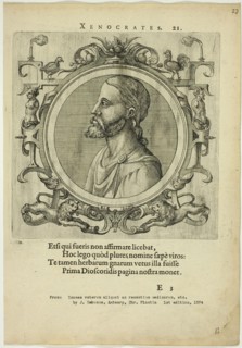 Portrait of Xenocrates, published 1574. Creators: Unknown, Johannes Sambucus.