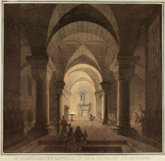 Chapel of Saint Margaret in the City of Nuremberg, from Collection of Memorable Medieval..., 1819. Creator: Domenico Quaglio II.