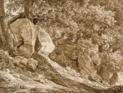 Rocky Landscape with Pan Playing His Flute (In the Park of the Villa Chigi, Ariccia), 1808. Creator: Johann Christian Reinhart.