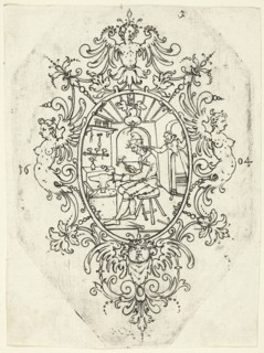 Plate 1, from twenty ornamental designs for goblets and beakers, 1604. Creator: Master AP.