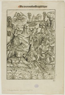Moses Found by Pharaoh's Daughter (recto) and Judas's Betrayal (verso), pages 53..., 1491. Creator: Michael Wolgemut.