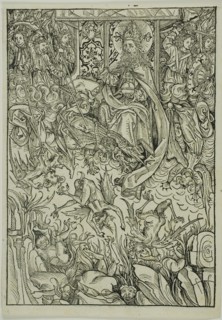 The Fall of Lucifer and the Rebel Angels (verso); The Gathering of the Angels (recto)..., 1491. Creator: Michael Wolgemut.