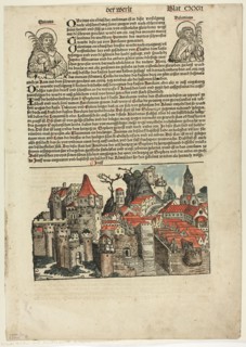 Geneva from Schedel Weltchronik (Schedel’s World History), Plate 22 from Woodcuts..., 1929. Creator: Michael Wolgemut.