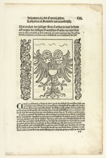 Holy Roman Empire Coat of Arms with Cologne Coat of Arms from Koelner Chronik..., 1929. Creators: Unknown, Johann Koelhoff the Younger, Wilhelm Ludwig Schreiber.