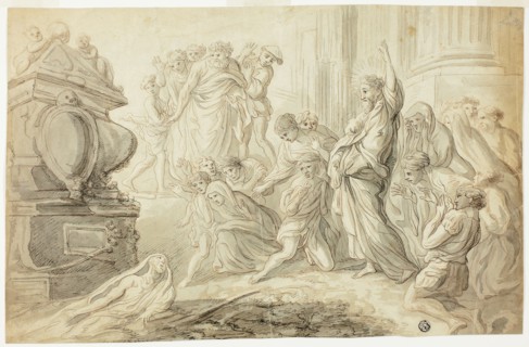 Raising of Lazarus (recto); Travelers with Cart Outside Inn (verso), 1700/99. Creator: Unknown.