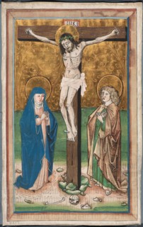 Crucifixion with the Virgin Mary and Saint John (recto); Saint Sebald with the Donors..., c1485-90. Creator: Unknown.