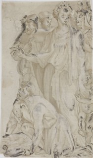 Woman and Nude Young Boy Surrounded by Figures, n.d. Creator: Unknown.