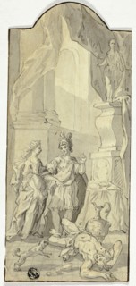 Warrior Conversing with Lady in Banquet, with Dead Man at Their Feet, n.d. Creator: Unknown.