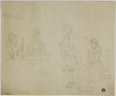 Sketch of Family Group with Three Seated Women and Young Man Standing, 18th century. Creators: Unknown, Friedrich Tischbein.