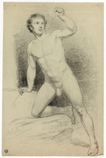 Academic Male Nude Leaning on Platform, n.d. Creator: Barend Cornelis Koekkoek.