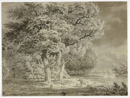 Approaching Storm; Wind Blown Trees; Boy and Dog Running Home, n.d. Creator: Unknown.