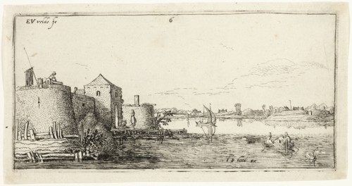 Ten Landscapes: Walled River Town to the Left of a River, 1615/16. Creator: Esaias van de Velde.
