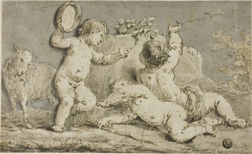 Three Cherubs Playing around a Rock, n.d. Creator: Unknown.