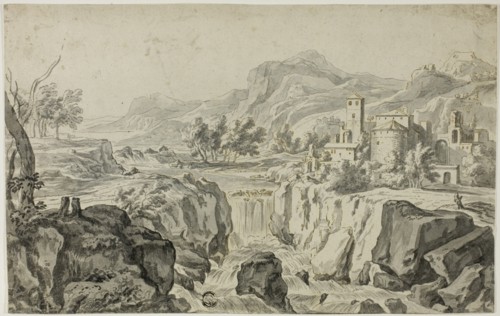 Italianate Landscape with Waterfall and Buildings, n.d. Creator: Gerit Rademaker.