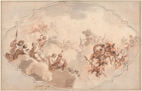 Design for a Ceiling: Apotheosis of Callisto or Diana (recto), and Sketch of Figures (verso), 1731. Creator: Jacob de Wit.