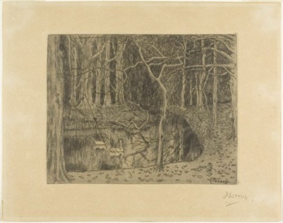 Woodland with a Pond and Swans, 1897. Creator: Jan Toorop.