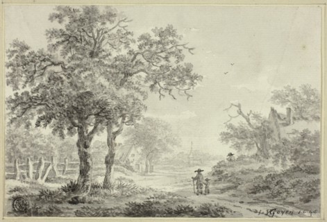 Man and Boy Walking Down Village Road, n.d. Creators: Jan van Goyen, Paulus van Liender.