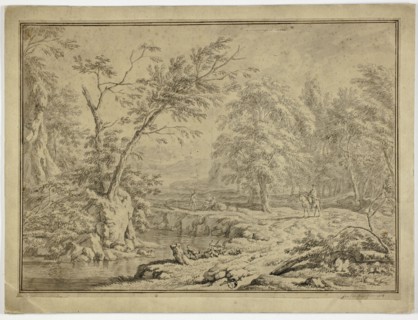 Landscape with Shepherds by River and Man on Horseback, n.d. Creator: Jan van Huysum.