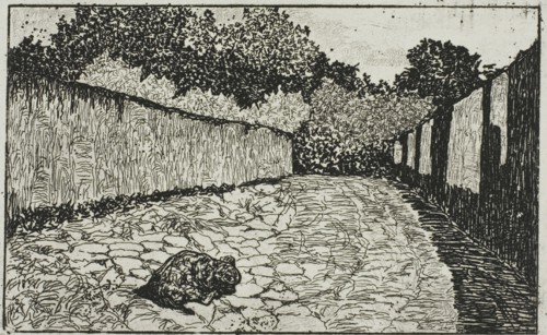 Small Street on the Outskirts of Florence with Puppy, 1870-75. Creator: Giovanni Fattori.