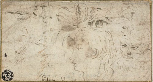 Sketches of Heads, Eyes, Ear, and Mouth, 1600/11. Creator: Jacopo Palma.