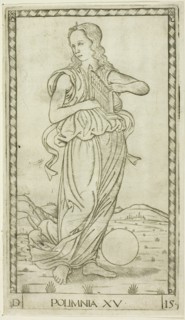 Polyhymnia, plate fifteen from Apollo and the Muses, c.1465. Creator: Unknown.
