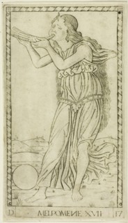 Melpomene, plate seventeen from Apollo and the Muses, c.1465. Creator: Unknown.