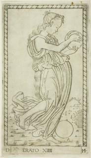 Erato, plate fourteen from Apollo and the Muses, c.1465. Creator: Unknown.
