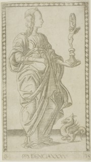 Prudence, plate 35 from Genii and Virtues, c.1465. Creator: Unknown.