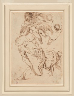 A Study of Bound Male Figures being Manhandled, and Various Putti, One Holding a Palm..., n.d. Creator: Unknown.