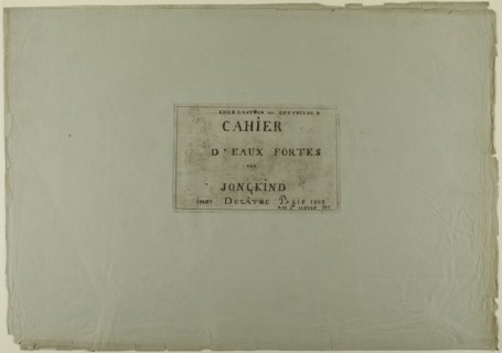 Cover page, from Cahier de six eaux-fortes, vues de Hollande, 1862. Creator: Johan Barthold Jongkind.