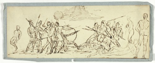 Sketch of Battle Scene (recto); Frigate (verso), n.d. (recto); 19th c.(verso). Creator: Unknown.