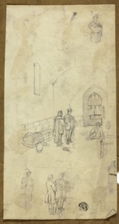Scene in Prison Cell with Sketches of Other Figures, n.d. Creator: Unknown.