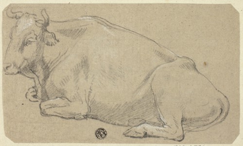Cow Lying on Haunches (recto); Head of a Woman and Sketch of Horse's Head (verso), n.d. Creator: Unknown.