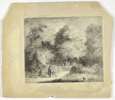 Couple with Child and Dog at Entrance to Park, n.d. Creator: Unknown.