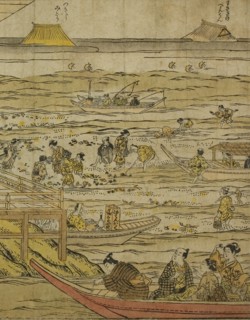 Gathering Shellfish at Low Tide at Shinagawa (Shinagawa shiohigari no zu), 1740s. Creator: Furuyama Moromasa.