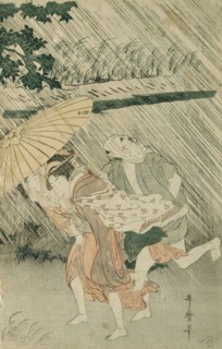 Sheltering from a Sudden Shower, Japan, c. 1799/1800. Creator: Kitagawa Utamaro.