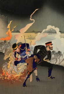 The Army and Navy Attack and Capture Weihaiwei (Ikaiei rikukaigun kogeki senryo zu), Japan, 1895. Creator: Kobayashi Ikuhide.