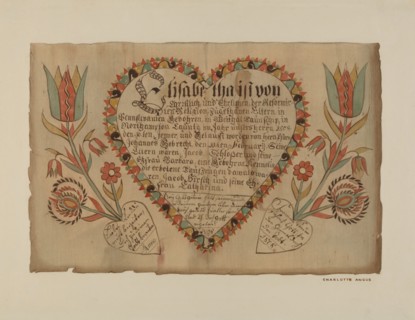Pa. German Birth Certificate, c. 1939. Creator: Charlotte Angus.