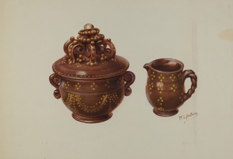 Pa. German Sugar Bowl and Creamer, c. 1941. Creator: William L. Antrim.