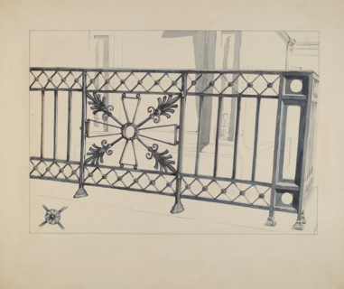Iron Gate and Fence, c. 1936. Creator: Arelia Arbo.
