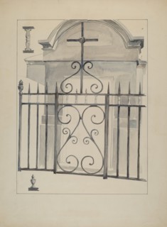 Iron Gate and Fence, c. 1936. Creator: Arelia Arbo.